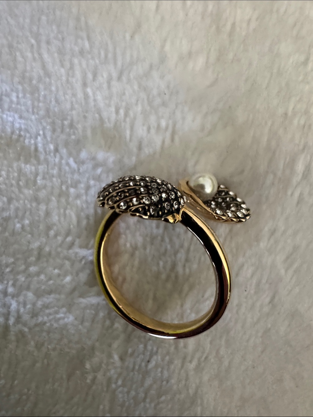 Swarovski Idyllia Gold-Tone Shell & Pearl Open Ring with Crystal Accents size 8 - Picture 4 of 16